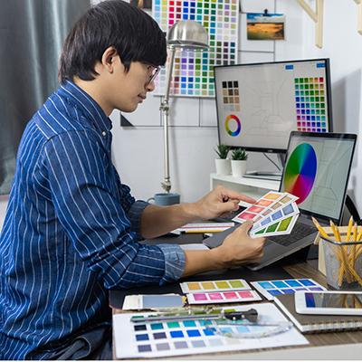 Design student sitting at computer